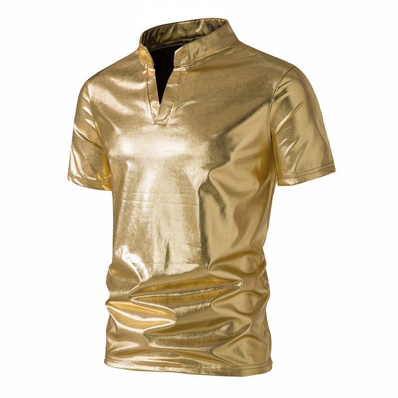 Herren T-Shirt Metallic Modern Hoher Kragen Trendy