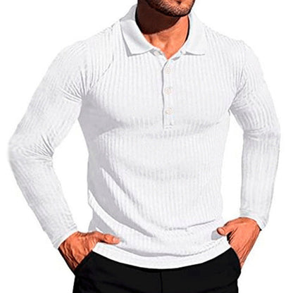 Herren Poloshirt Langarm Elegantes Strukturiert
