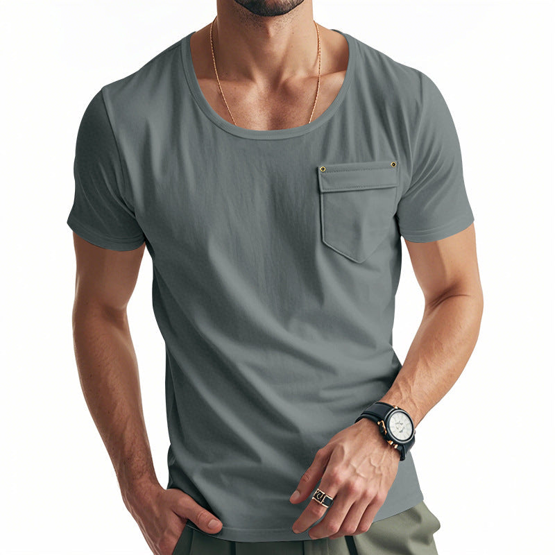 Herren T-Shirt V-Ausschnitt mit Brusttasche Casual Berlin