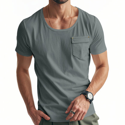 Herren T-Shirt V-Ausschnitt mit Brusttasche Casual Berlin
