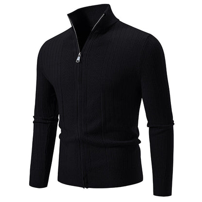 Herren Strickpullover Modern Rippenmuster Großes V mit Reißverschluss