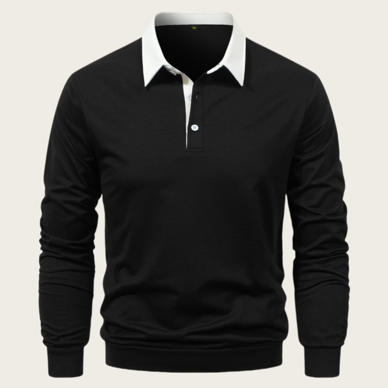 Herren Poloshirt Langarm Kontrastkragen Modern Style