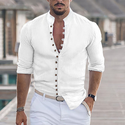 Herren Langarmhemd Modern mit Knopfleiste Stehkragen