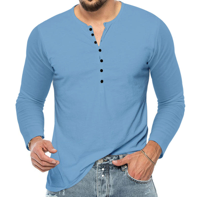 Herren Langarmshirt Weiches Baumwollshirt Mit Knopfleiste