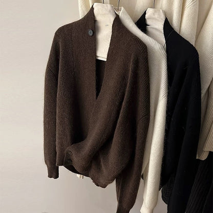 Damen Strickcardigan Modern mit Revers Glamour Style
