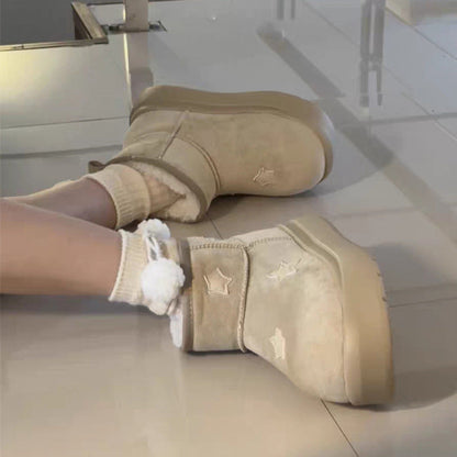Damen Winterstiefel Weich Warm mit Sternen Applikationen