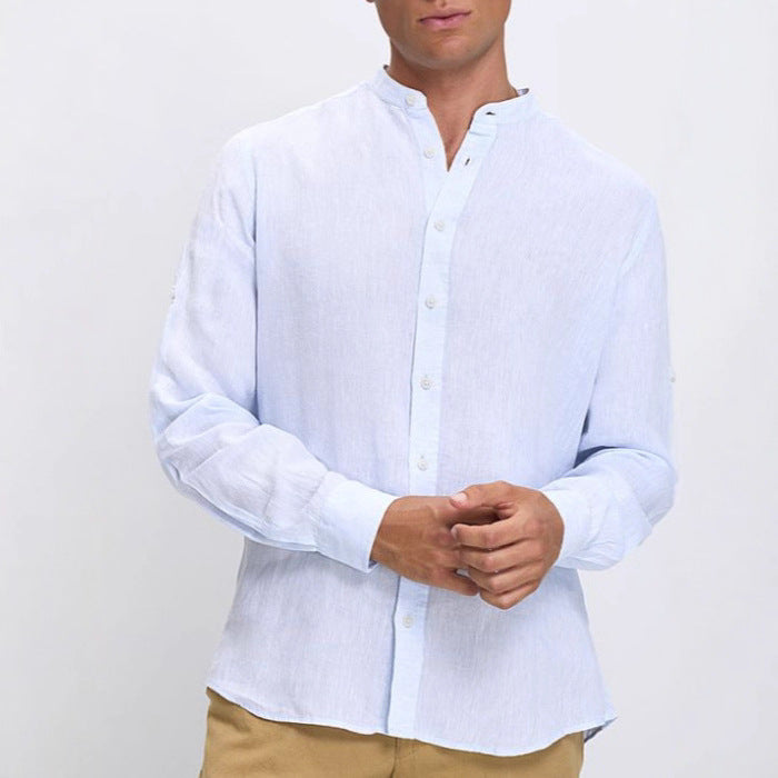 Herren Langarmhemd Stehkragen Slim Fit Modern