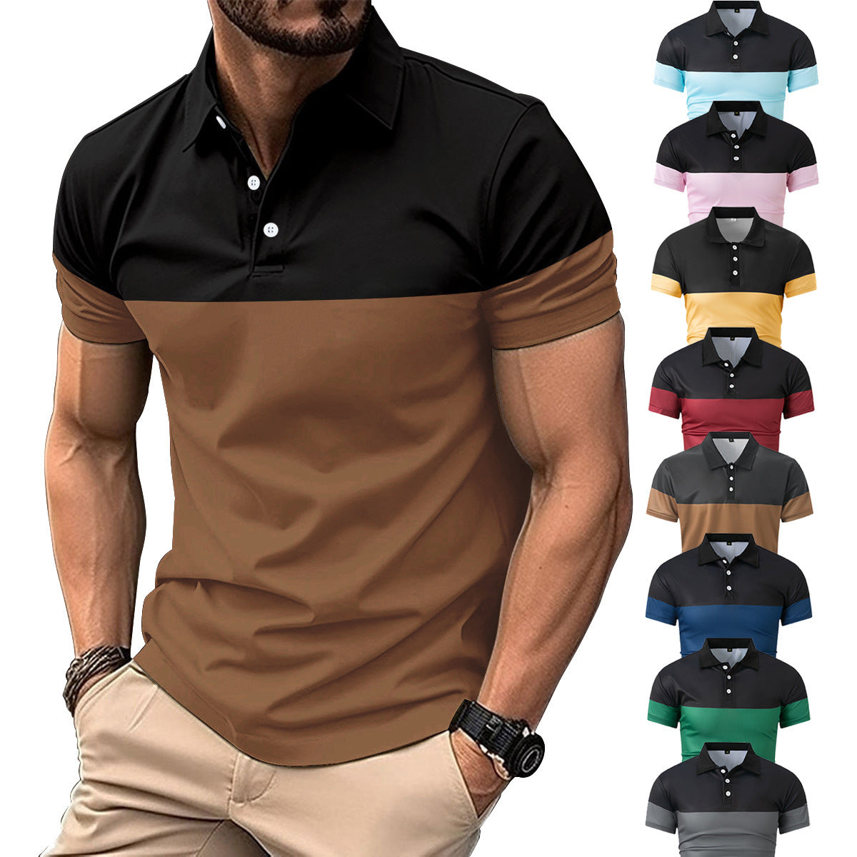 Herren Polohemd Kurzarm Modern Farbblock - BerlinGlamour