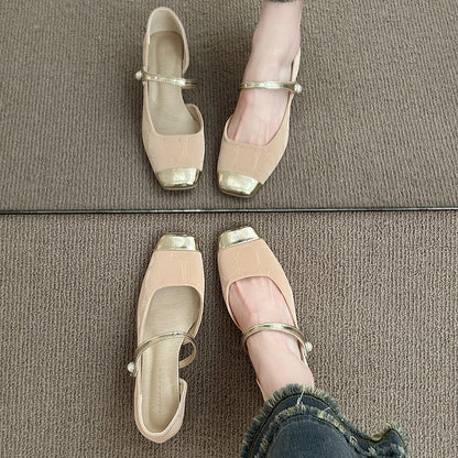 Damen Ballerinas Elegante Sling Schuhe Glänzend Mit Riemen