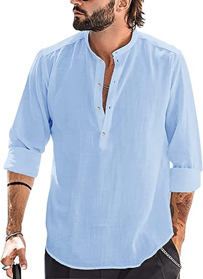 Leinenhemd Herren Lässig Knöpfe Sommer Modell
