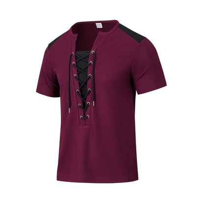 Herren T-Shirt Kurzarm Henley atmungsaktiv Schnürdetail