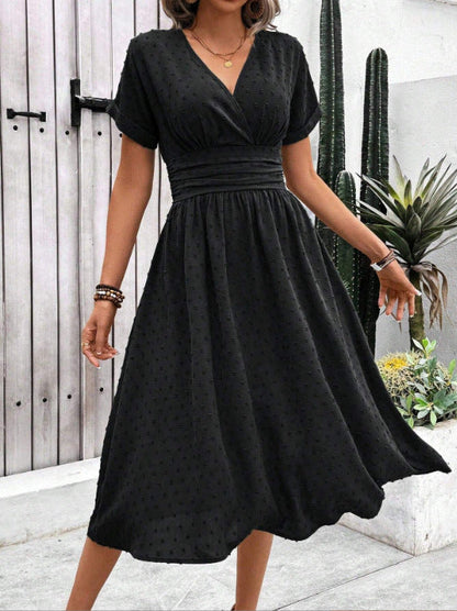 Elegantes Damen Midikleid V-Ausschnitt Figurformend
