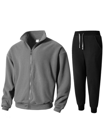 Herren Fleecejacke Jogginghose Set Sportlich Bequem