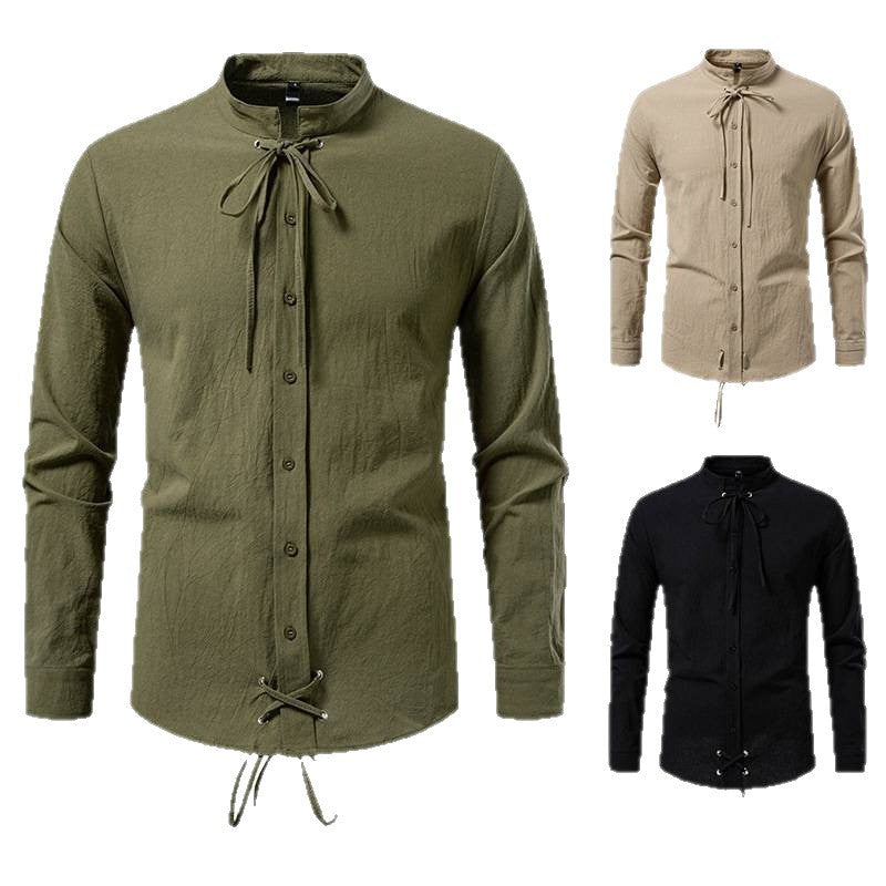 Herren Longsleeve Hemd Modern mit Kordelzug Schwarz