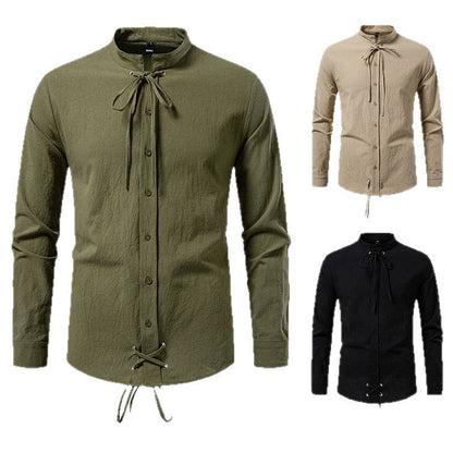 Herren Longsleeve Hemd Modern mit Kordelzug Schwarz