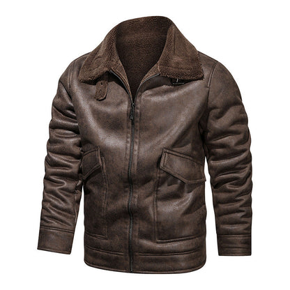 Herren Lederjacke Warm Fleece Innenfutter Praktisch
