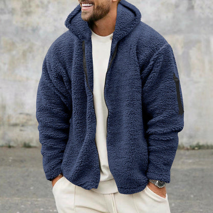 Herren Fleecejacke Warm mit Kapuze und Reißverschlusstaschen