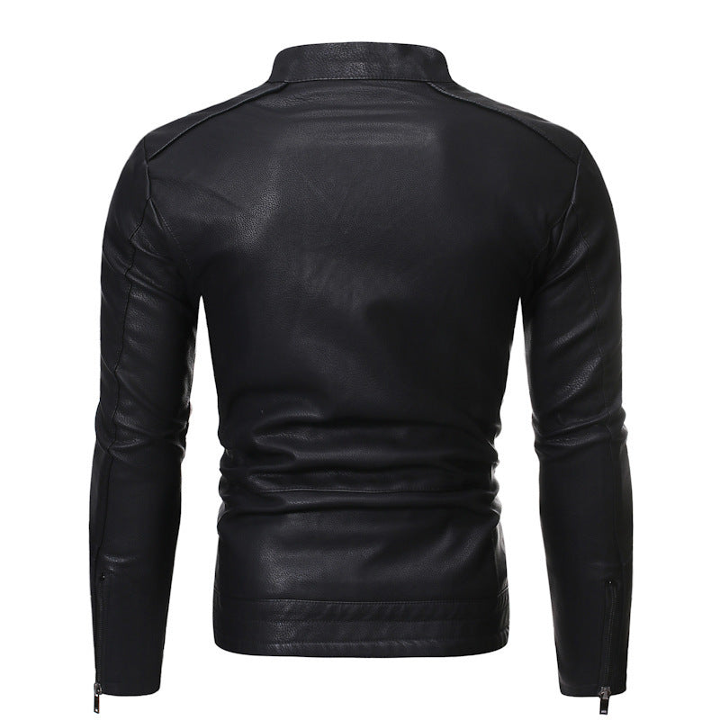 Herren Lederjacke Elegant Stehkragen Modern
