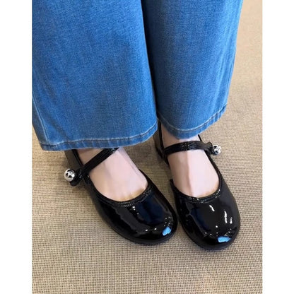 Damen Ballerinas Bequem Schnalle Riemen Schuhe Modern