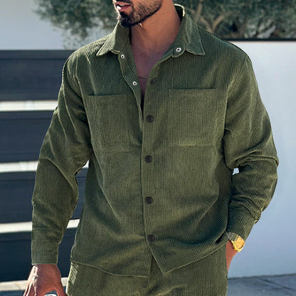 Herren Kordjacke Modern mit Brusttaschen Schwarz