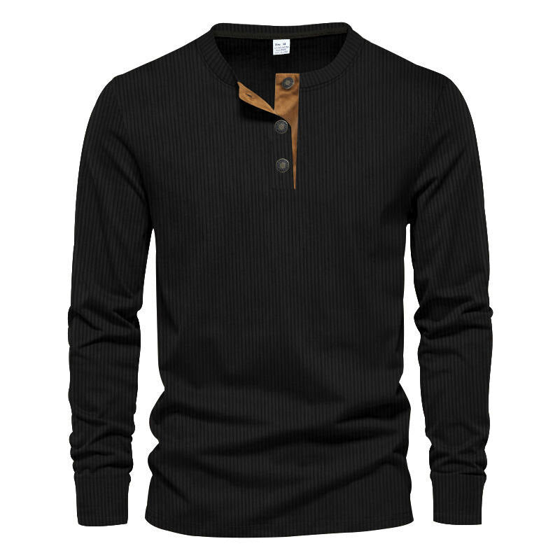Herren Langarmshirt Strukturiert Modern Mit Knöpfen