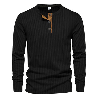 Herren Langarmshirt Strukturiert Modern Mit Knöpfen