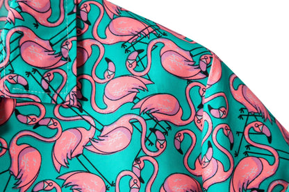 Herren Kurzarmhemd Flamingo Muster Leicht Sommer