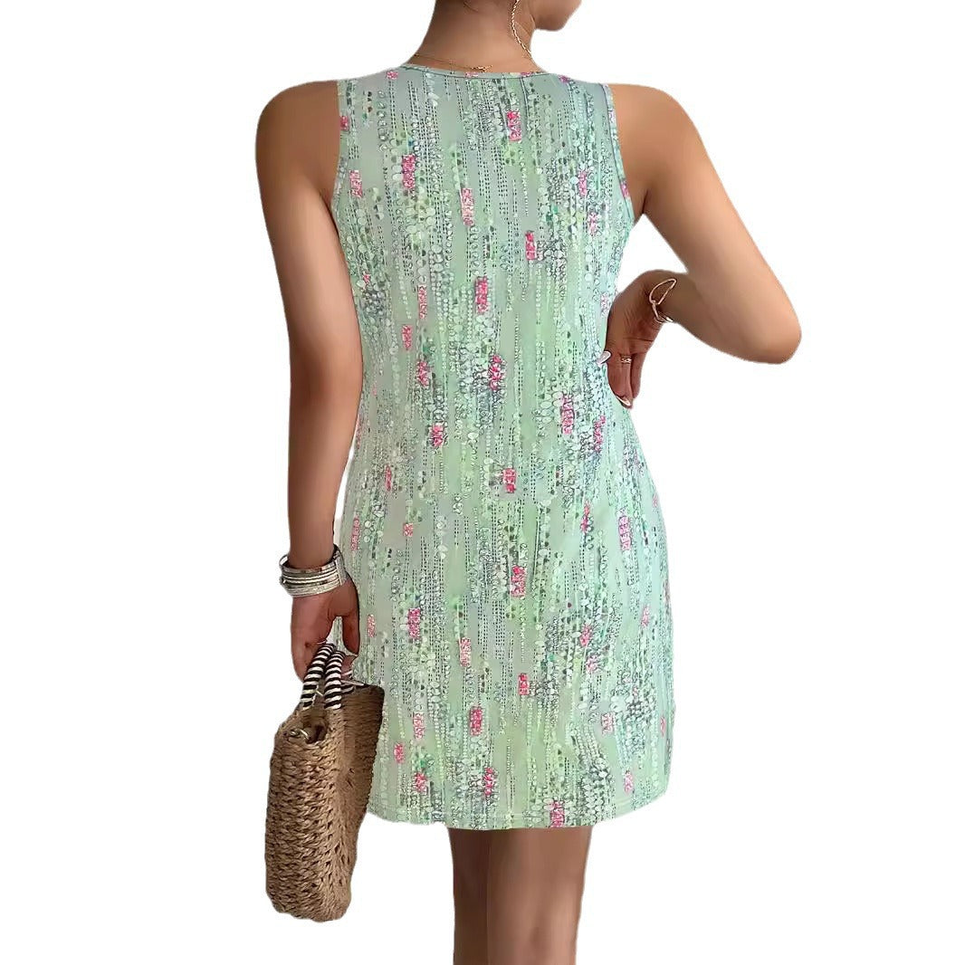 Damen Sommerkleid Ärmellos Blumenmuster Modern