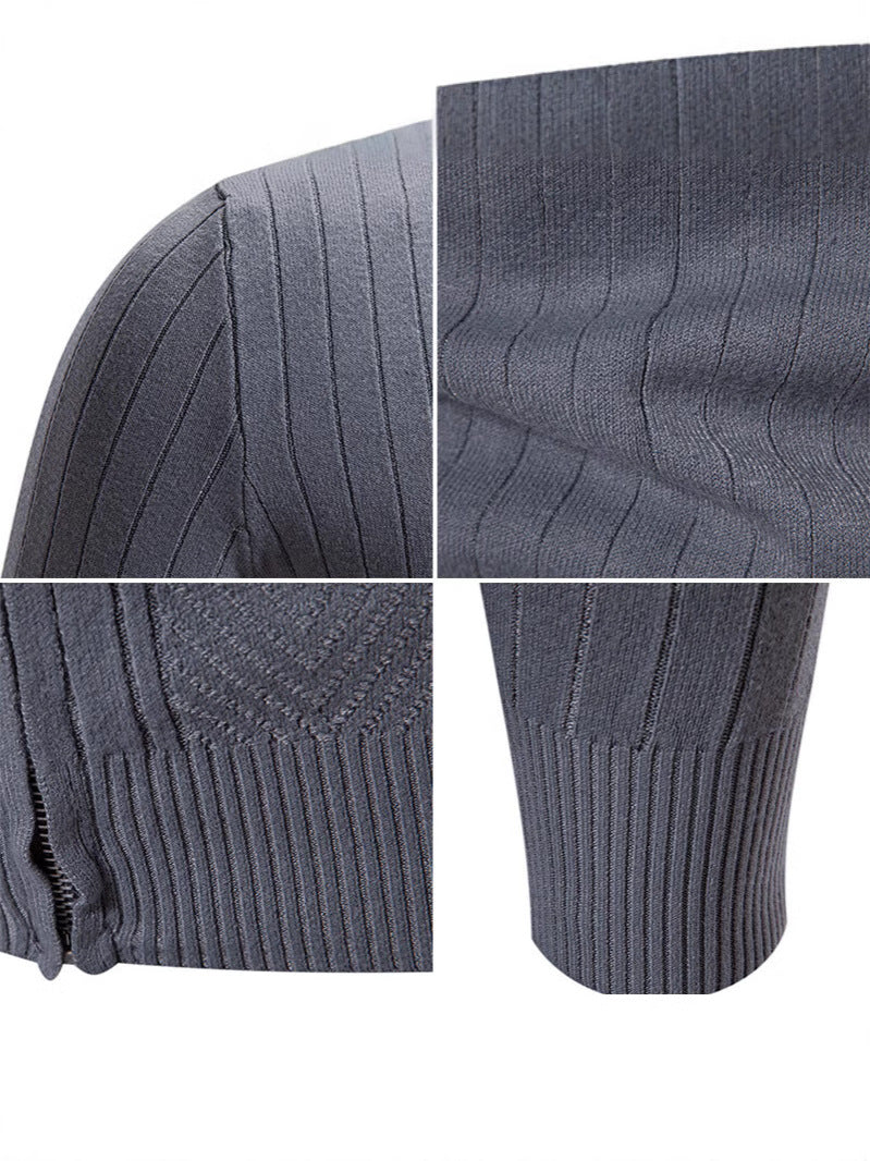 Herren Strickpullover Ripp Design Hochschließend Modern