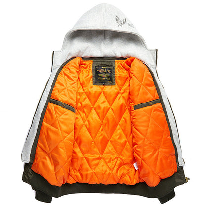 Ich verstehe den Titel zu Herrenlässige Bomberjacke mit herausnehmbarer Kapuze.