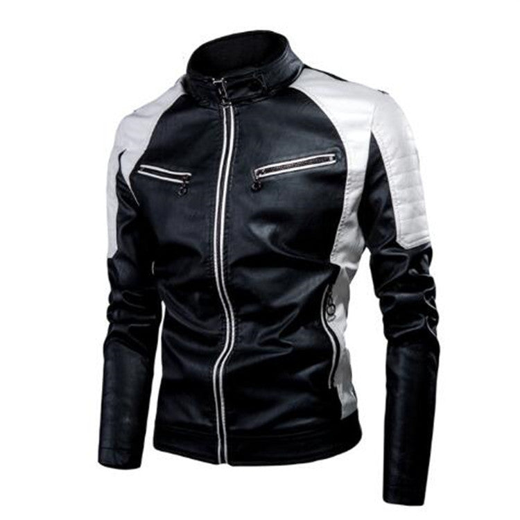 Lederjacke Herren Biker Style Steppdetails Reißverschluss