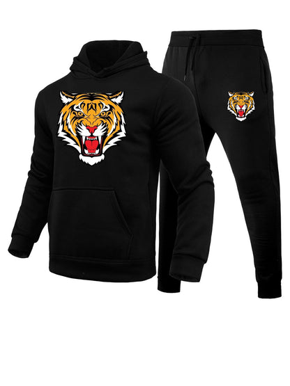 Herren Sportset Hoodie Jogginghose Tiger Motiv Streetwear