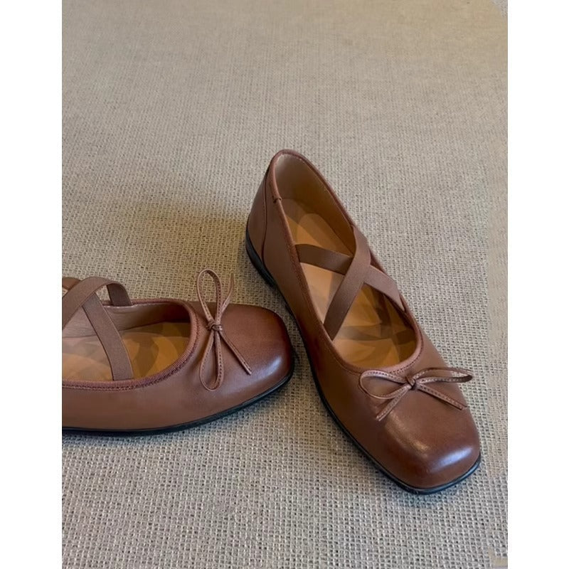 Damen Ballerinas Elegante Schleife Kreuzbänder