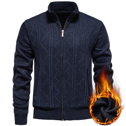 Herren Strickjacke Zopfmuster Stehkragen Warm