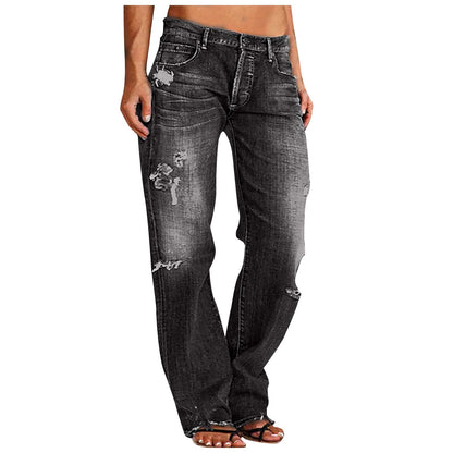 Damen Jeans Weitbein Destroyed Lässig Freizeit