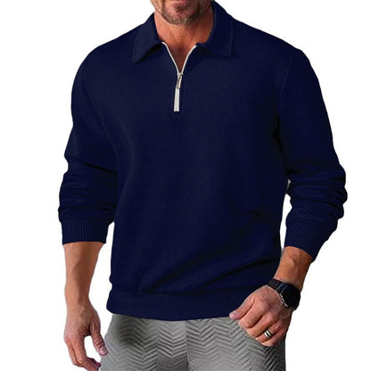 Herren Strickpullover Kurz Reißverschluss Struktur Optik