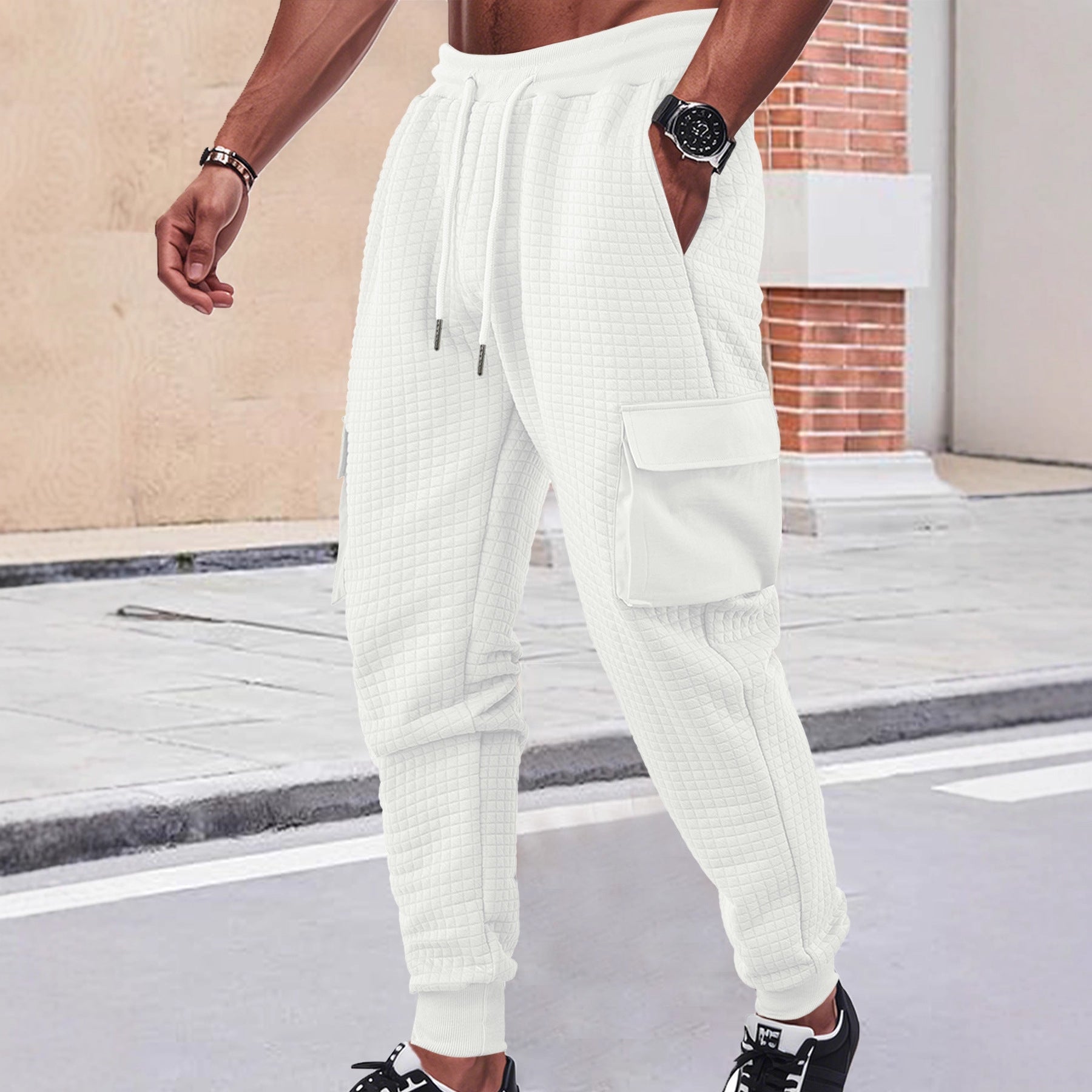 Herren Jogginghose Cargo-Style mit Taschen und Waffelmuster - BerlinGlamour