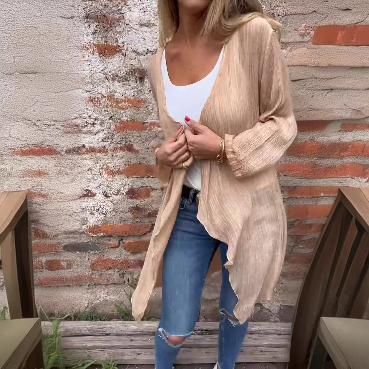 Damen Kimono Leicht Open Front Sommer