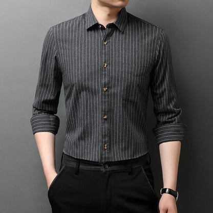 Herren Hemd Langarm Streifenmuster Elegant SlimFit