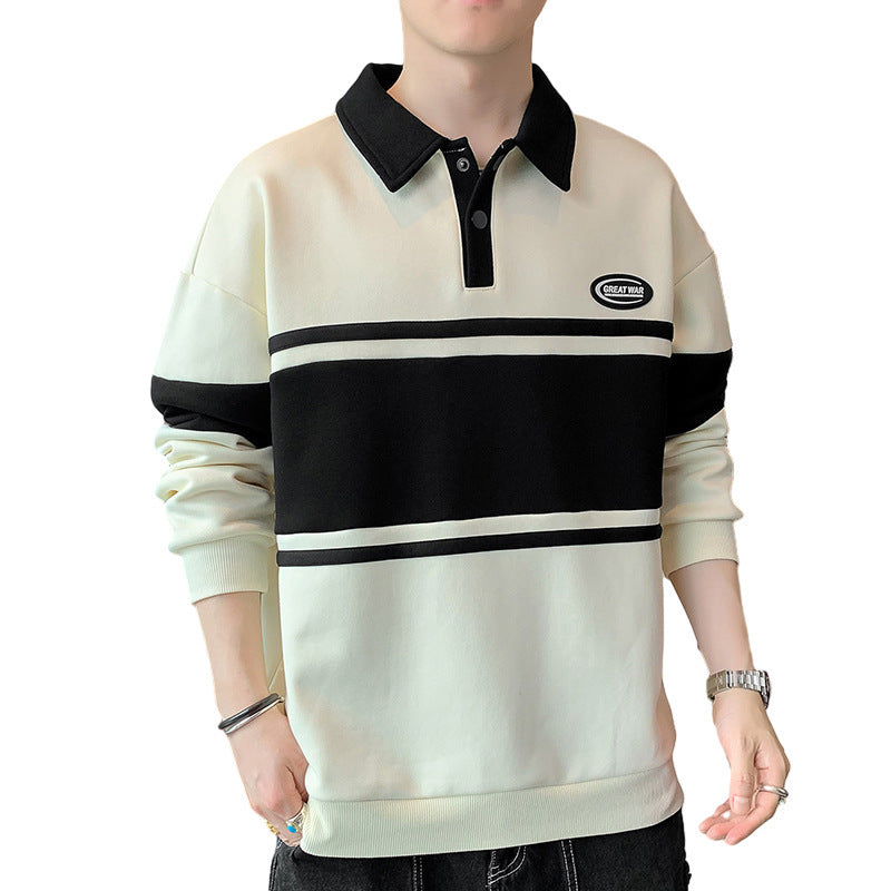 Herren Sweatshirt Modern mit Polokragen und Streifen