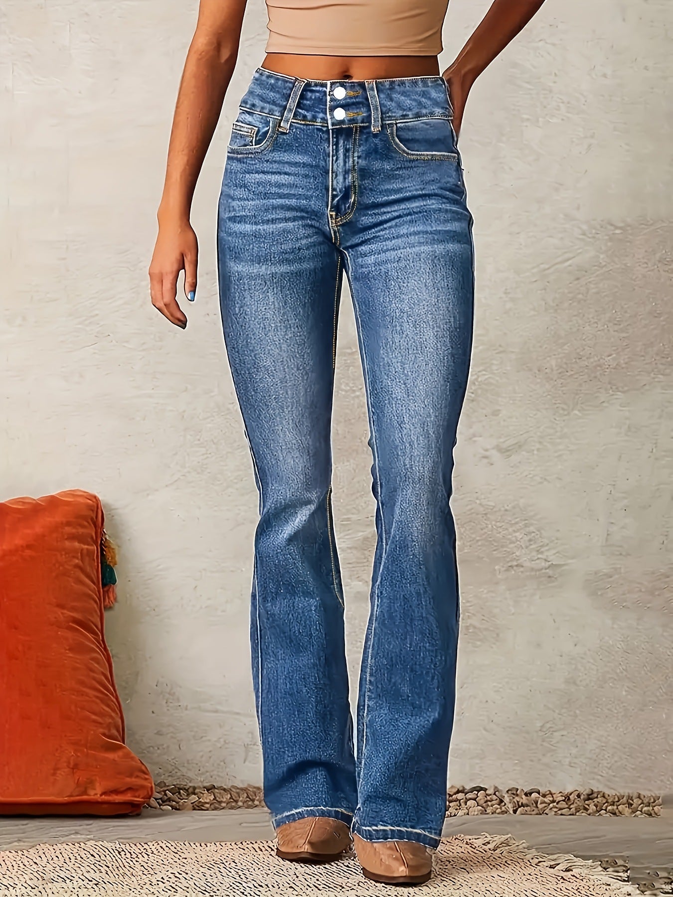 Damen HighWaist Jeans Klassisch Flared Denim