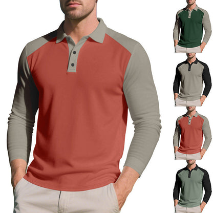 Herren Polo-Shirt Langarm Atmungsaktiv Kontrastärmel Modern