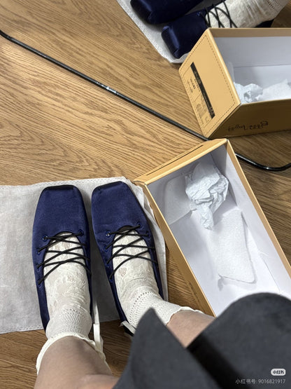 Damen Ballerinas Weich Bequem Geflochtene Schnürsenkel