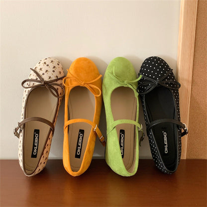 Damen Ballerinas mit verstellbarem Riemen und Schleife Bequem Chic
