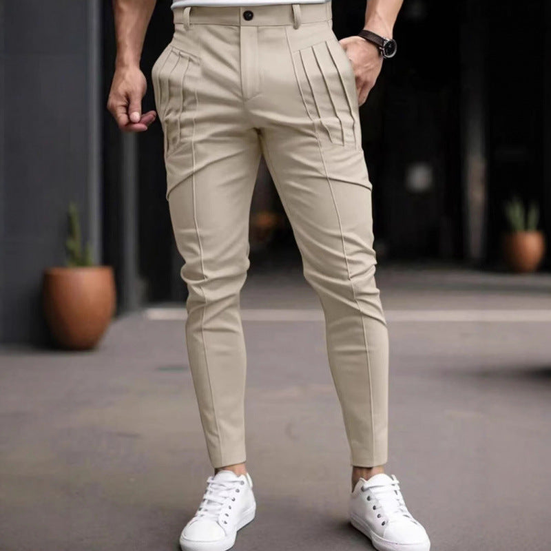 Herren Anzughose Slim Fit Plisé Elegant Schwarz - BerlinGlamour