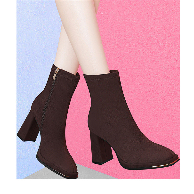 Damen Stiefeletten Blockabsatz Reißverschluss Schuhe Damen Mode