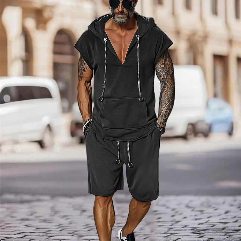 Herren Freizeit-Set mit Kapuzen-T-Shirt und Shorts Sportlich