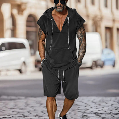 Herren Freizeit-Set mit Kapuzen-T-Shirt und Shorts Sportlich