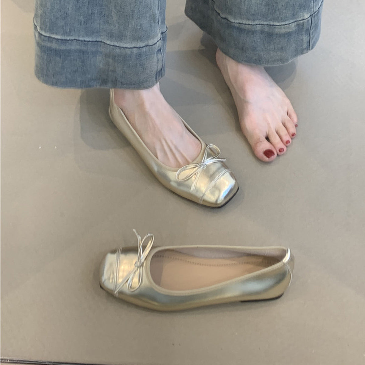 Frauen Ballerinas Glänzend Schleife Elegant Damenschuhe - BerlinGlamour