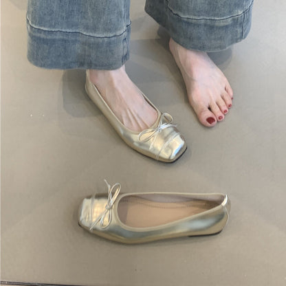 Frauen Ballerinas Glänzend Schleife Elegant Damenschuhe - BerlinGlamour